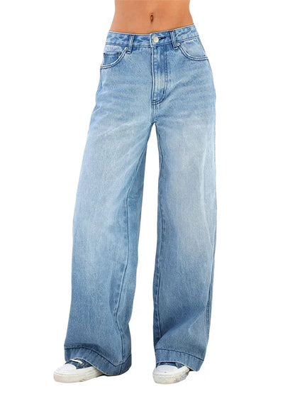 Women Jeans High Waist Wide Leg Pants with Pockets Fashion Casual Long Trousers