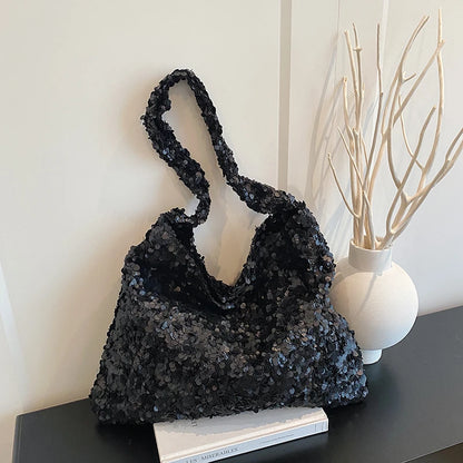 Fashion Sparkly Sequin Sweet Tote Bag for Women Casual Glitter Shopper Shoulder Bag for Party Large Capacity Youth Shiny Handbag