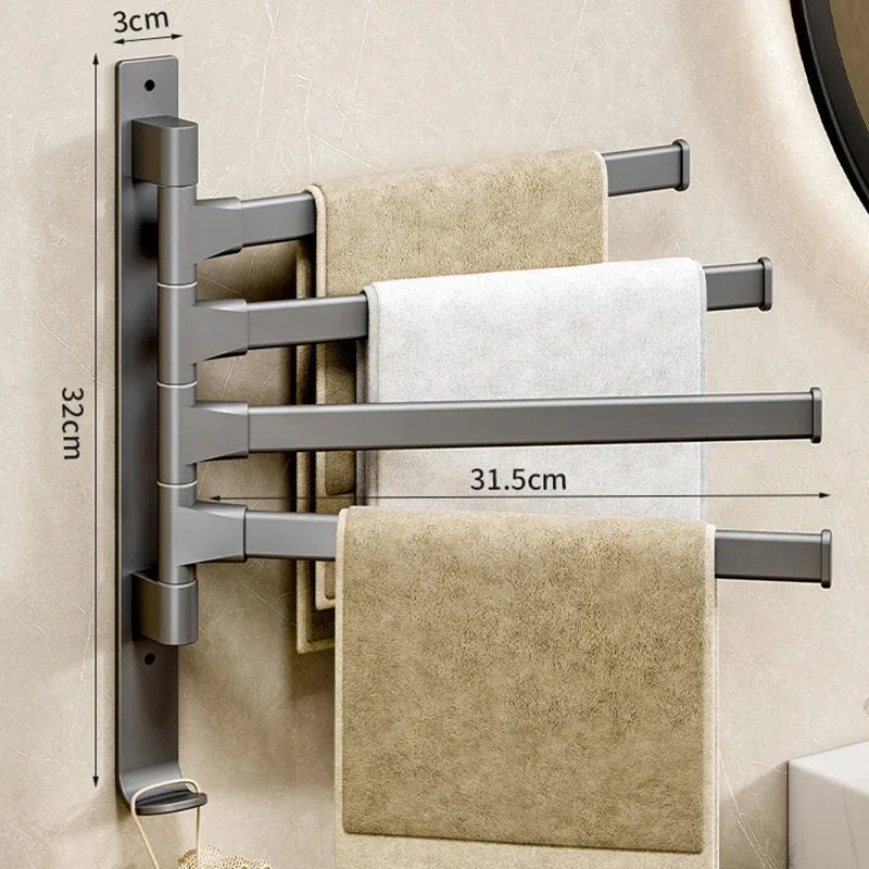 Bathroom Towel Rack Rotatable Towel Holder Space Aluminum 2/3/4/5-Bar Towel Hanger Kitchen Shelf Paper Hanging Wall Mounted
