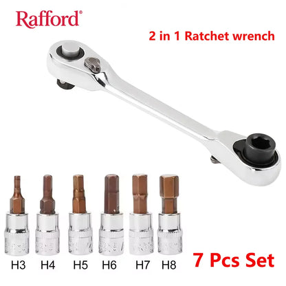 Rafford Mini Treble 1/4 Ratchet Wrench Double Ended Quick Socket Ratchet Wrench Screwdriver Hex Torque Wrenches Set 2in1 Spanner