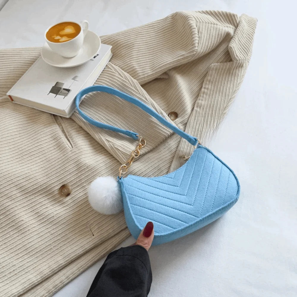 New Fashion Design Mini Shoulder Bag Simple Design Trendy Felt Underarm Bag Casual Light Weight Handbag Work