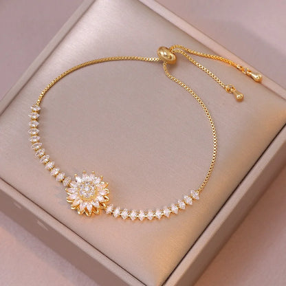 Trendy Rotation Spin Sunflower Stainless Steel Zircon Necklaces For Women Metal Crystal Necklace Party Birthday Gifts Jewelry