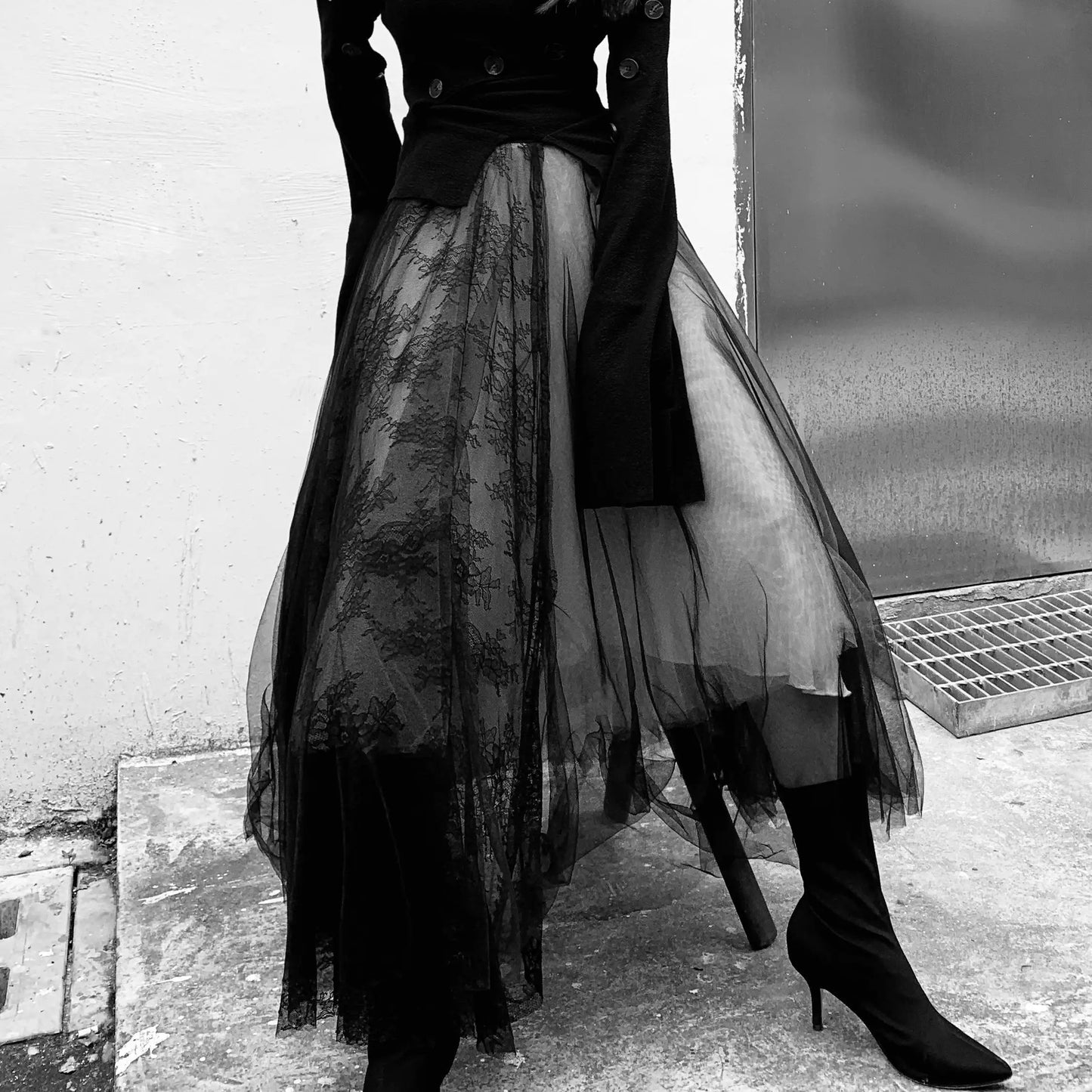 Harajuku Punk Long Skirts for Women Patchwork Gauze Chic Jupe 2025 Faldas Mujer De Moda Japanese Lace A-line Streetwear Skirt