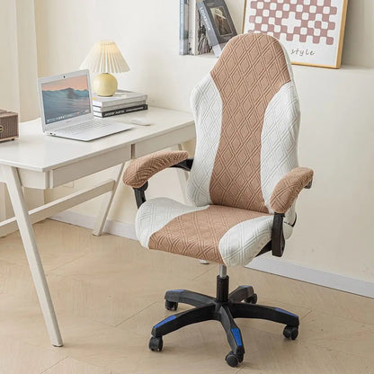 Office Computer Chair Cover Spliced Color Patchwork Elastic Fleece Jacquard Stretch Gaming Chair Cover With Armrest Cover