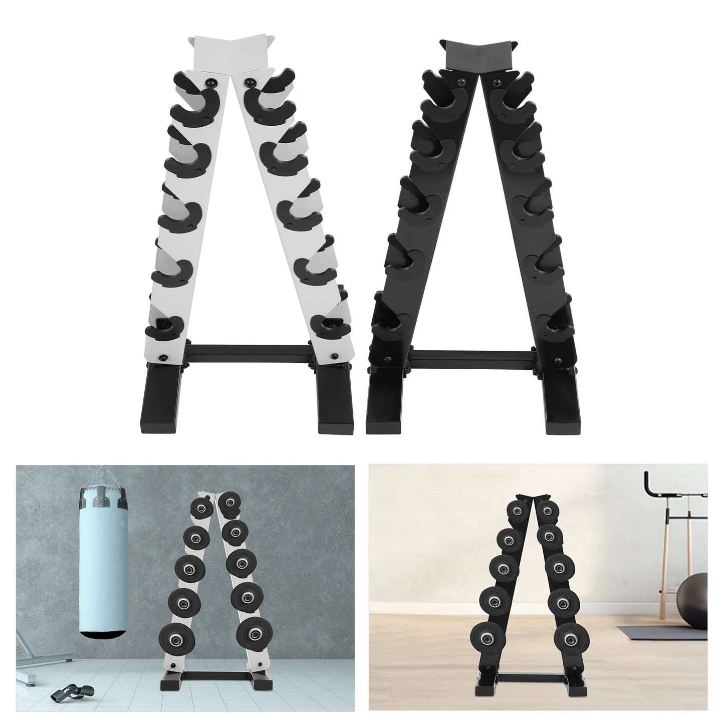 5 Layers A-Frame Stainless Steel Weight Holder for Home Gym Black/White For Storing Dumbbells In Homes, Hotels, Gyms