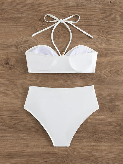 Sexy White Starfish Bikinis Sets 2025 Women Pleate Push Up High Waist Swimsuit Summer Bathing Suit Holiday Two Piece Swimwear