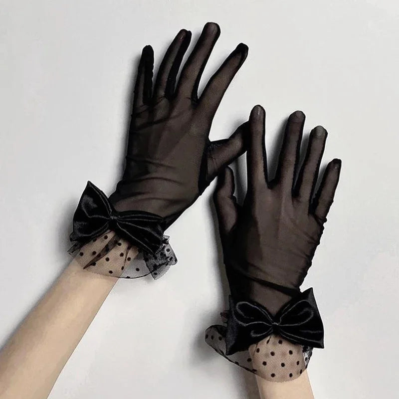 Lace Bowknot Gloves Nightclub Gloves Short Gloves Wedding Party Gowns Gloves Women Gloves Stage Wrist Length Gloves