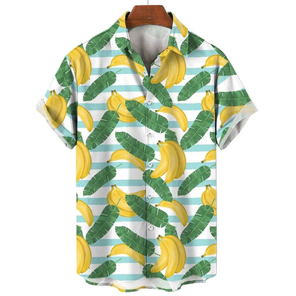 Fruit Banana Cherries 3D Printed Graphic Shirts For Men Clothes Fashion Hawaiian Lapel Blouse Casual Streetwear Lapel Blouse Top