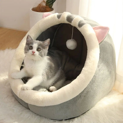Cute Cushion Cat Sleeping Beds Semi Enclosed Dome Washable Dog Warm Bed Comfortable Kennel Kitten Mattress Cave Pet Supplies