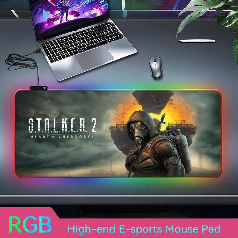 S_stalker 2 Mouse Pad RGB 3 mm Mouse Pad Rubber Mouse Pad LED Lamp Cute Desk Mat Anime Carpet  Desk Led Mouse Pad Mouse Pad Gran