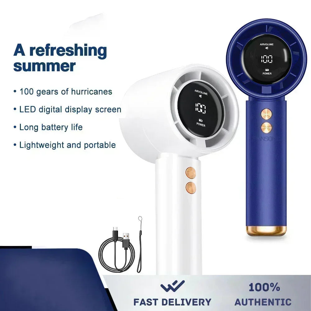 Portable Mini Handheld Fan Type C Rechargeable Digital Display Fan High-Speed Electric Cooling Fan Desktop Outdoor Small Fans