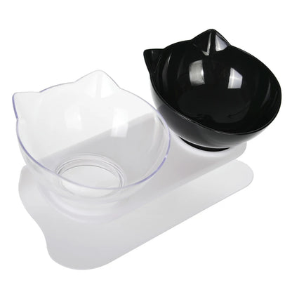 Cute Cat Ear Double Bowls for Cats Food and Water Raised Stand Kitten Feeding Bowl Cervical Protection Anti-Slip Pet Supplies