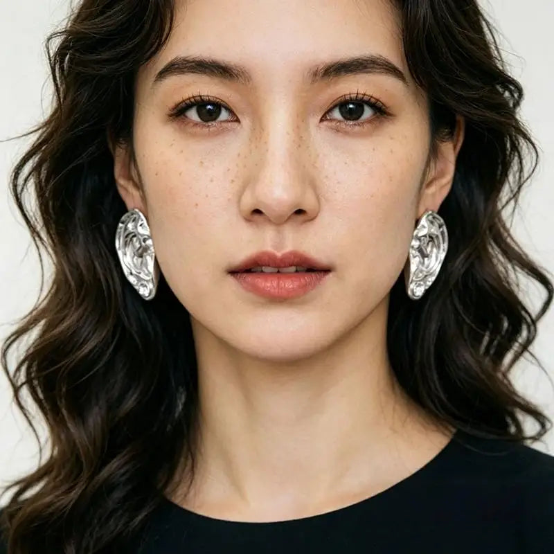 Ear Shaped Earrings Metal Ring Jewelry Irregular Statement Ring Unique Textured For Daily Wear Parties Events Gift