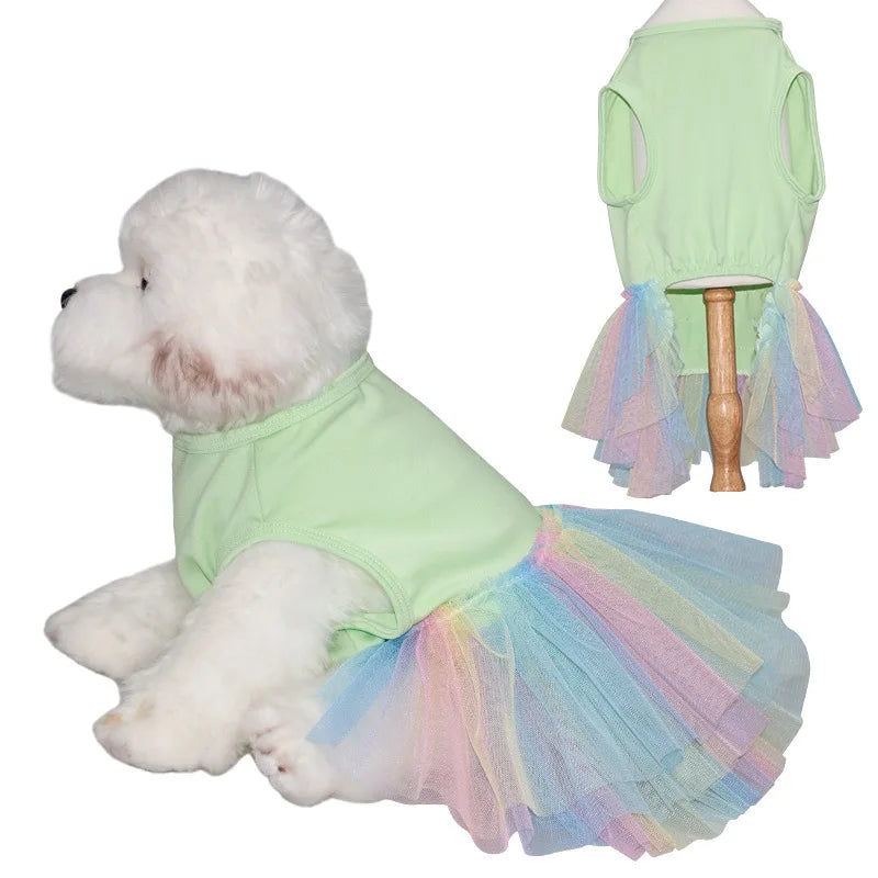 Dog Dress for Small Dogs Cute Rainbow Tulle Skirt Clothes Sweet Princess Pet Dress Breathable Doggy Apparel Summer Dog Clothing