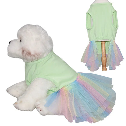 Dog Dress for Small Dogs Cute Rainbow Tulle Skirt Clothes Sweet Princess Pet Dress Breathable Doggy Apparel Summer Dog Clothing
