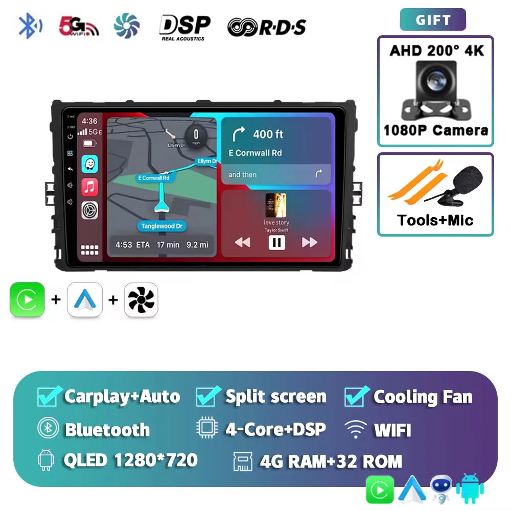 Android 16 Car Radio GPS Navigation QLED Carplay Auto Multimedia Stereo Player For Volkswagen VW Polo Plus Jetta MK7 T6 Passat