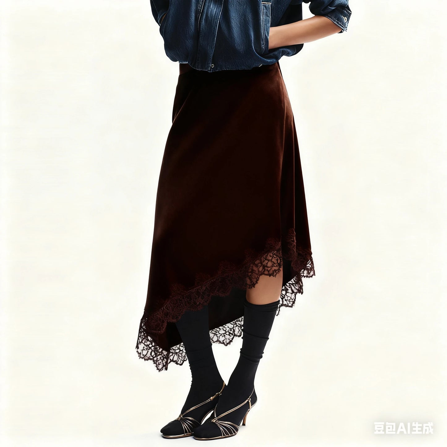Luxury Women Asymmetrical Soild Color Midi Skirts Casual Elegant Lace Hem Santin Skirt for Beach Vacation Office