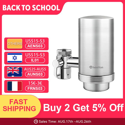 Wheelton Stainless Steel Kitchen Tap Filter Household Ceramic Water Purifier Faucet Water Filter  Activated Carbon Filtration