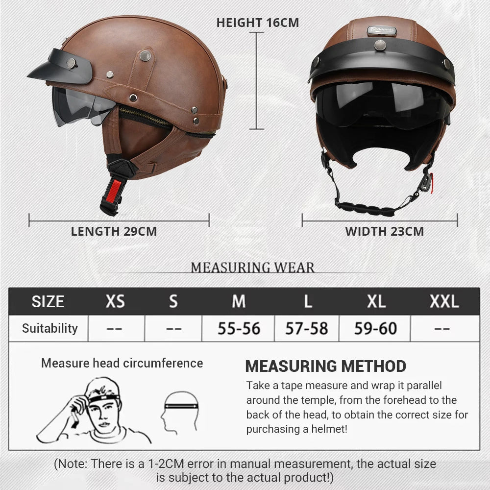 Motorcycle Half Helmet Leather Vintage Helmet Four Seasons General Safety Helmet Anti Fall And Sun Cap Moto Open Face Helmet
