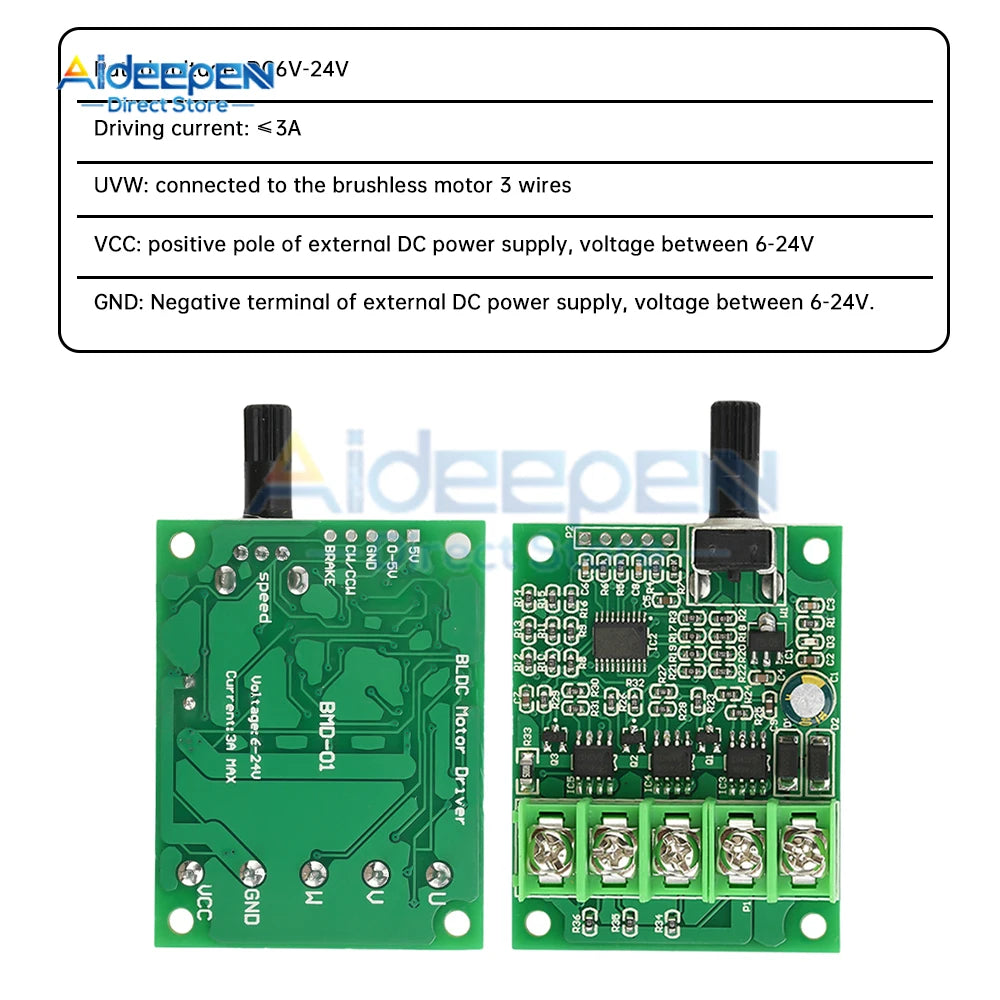 3A 6V-24V PWM DC Motor Speed Controller 12V 24V three-phase brushless Hall control board Speed Regulator Dimmer Control Switch
