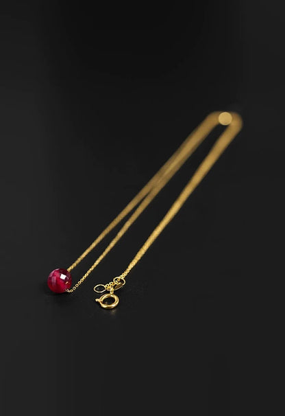 Fine Jewelry New Real 18K Gold Necklace  Natural ruby for Women Au750  Design Simple Fashion Fine Jewelry Gift for Women,x667