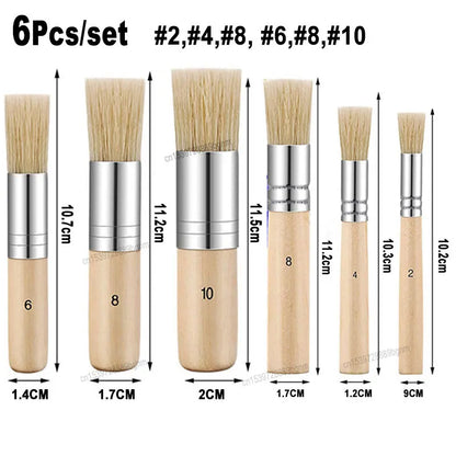 3/6Pcs Bristle Hair Stencil Paint Brushes Art Set Wooden Handle #2 #4 #6 #8 #10 For DIY Crafts Acrylic Oil Watercolor Painting