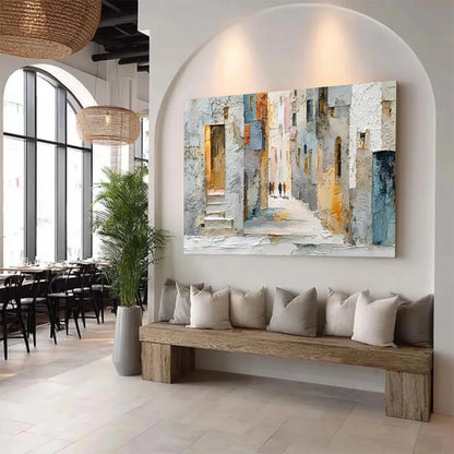 1pc Frameless Canvas Painting  Abstract On Canvas Image Scenery Of The Old Neighborhood Mural Top Wall Art Picture Decor Living