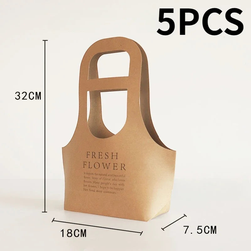 5PCS Holiday Letter Flower Tote Bag Kraft Material Briefcase Tote English Flower Shop Flower Gift Bags
