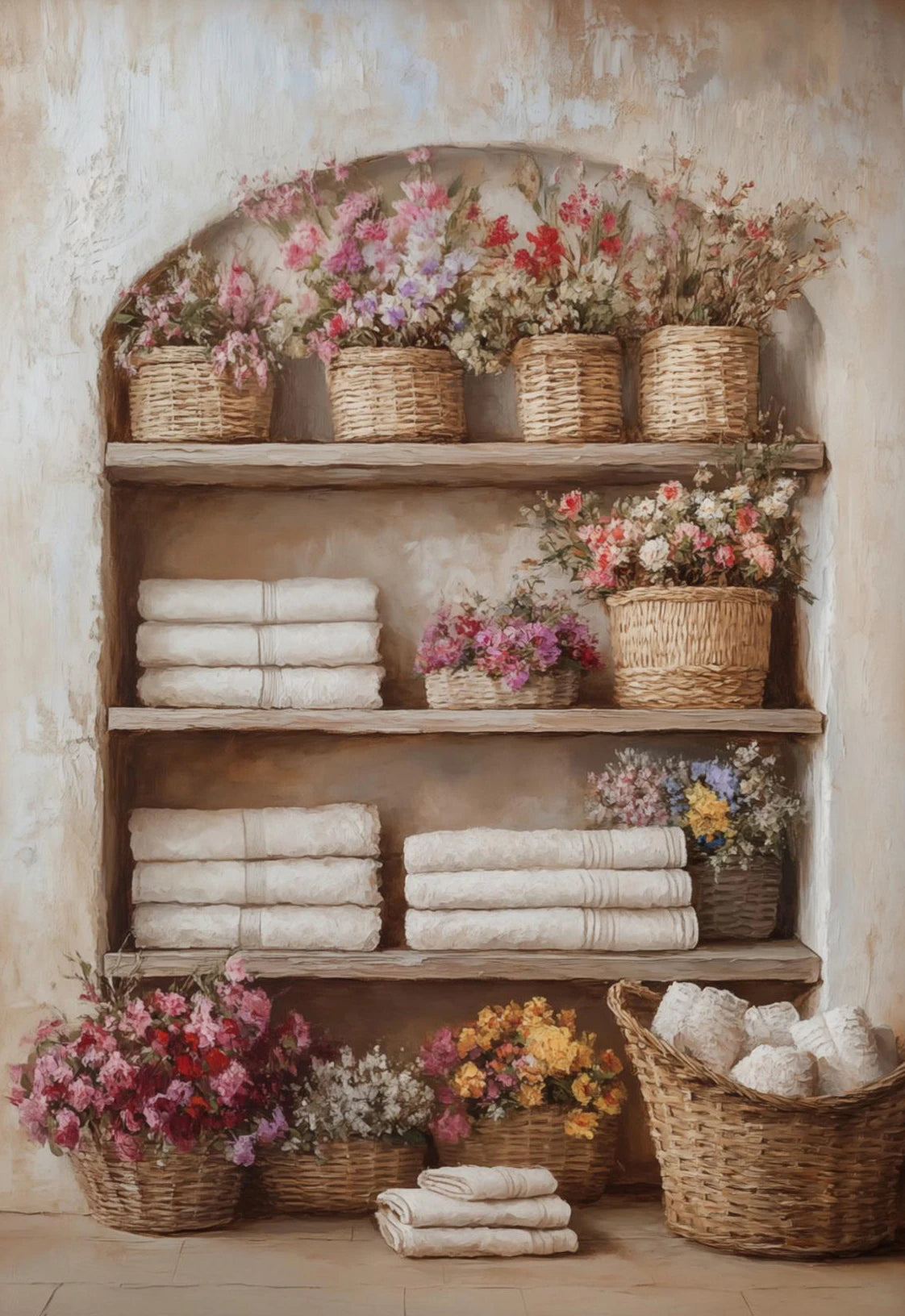 Classic Oil Painting Laundry Room with Clothes Hanging Poster Canvas Art Painting Printing Home Room Wall Pictures Decor Gift