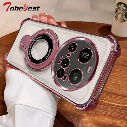Shockproof Plating Magnetic Bracket Magsafe Case For Xiaomi 15 14 14T 13 12 Ultra Pro Mi 15Ultra Silicone Cover