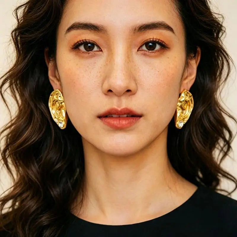 Ear Shaped Earrings Metal Ring Jewelry Irregular Statement Ring Unique Textured For Daily Wear Parties Events Gift