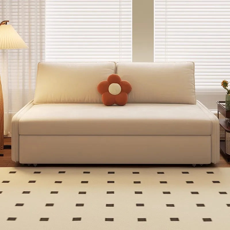 Modern simple solid wood sofa bed foldable for sitting and lying