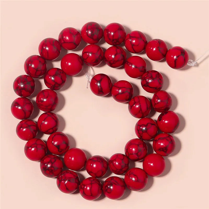 1 Strand Red Turquoise Stone Beads 4/6/8/10/12mm Round Natural Gemstone Bead for DIY Bracelet Necklace Jewelry Making Wholesale