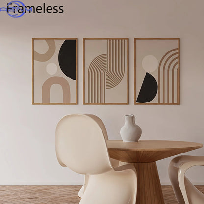 3pcs Modern Minimalist Abstract Lines Canvas Art, Beige Geometric Wall Paintings, Boho Chic Home Decor for Living Room, Bedroo
