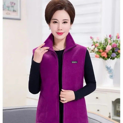 Autumn Winter Women Fashion Stand Up Polar Fleece Vest For Women's Solid Warm Lady Sleeveless Jacket