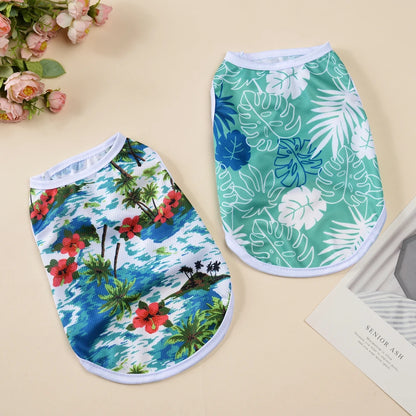 Pet Cat Vest Costume For Small Medium Dogs Cats Summer Breathable Island Print T-shirt Outdoor Travel Kitten Pug Coat Clothes