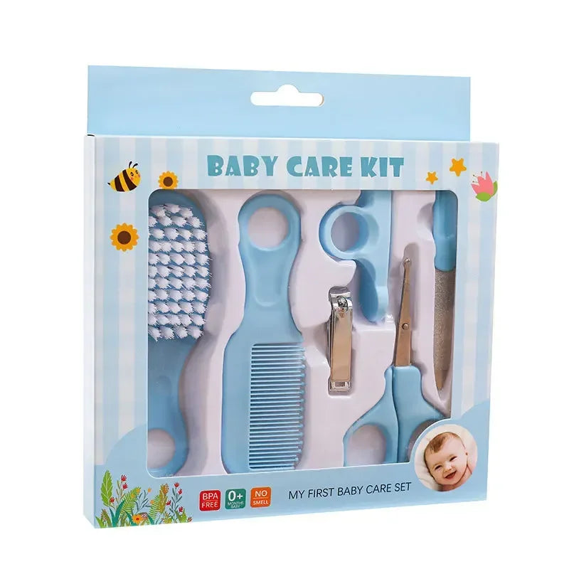 6pcs/Set Blue & Pink Baby Cleaning Kit Care Product Set For Nails And Hair, Including Beauty Brush Comb And Nail Clipper Set