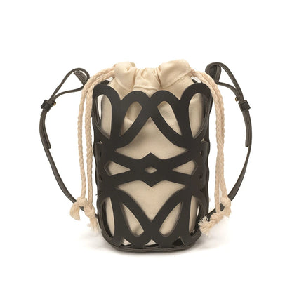 Solid Color PU Versatile Hollow Out Mini Bucket Bag Hot Sale Adjustable Strap Shoulder Bags Casual Drawstring Crossbody Bags