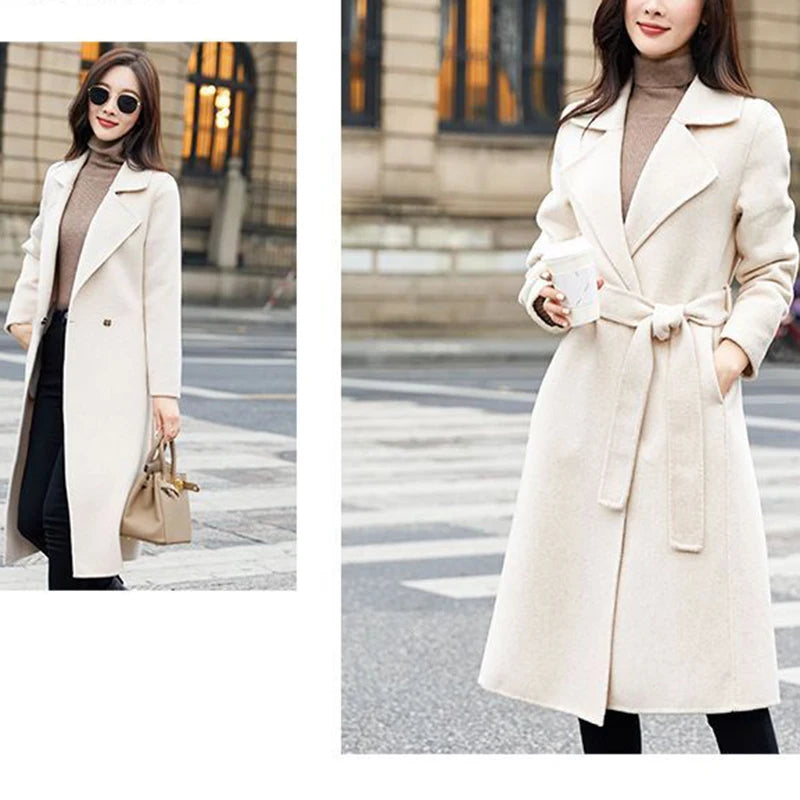 Autumn Winter Women Casual Jacket Woolen Blends Coats Female Korean Mid-Long Coat Girls Fashion Slim Baggy Clothes