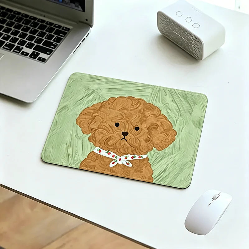 Cute Dog Mouse Pad, Rubber Non-slip Desk Mat for Office & Gaming, Poodle/White Dog/Schnauzer/Smiley Dog, Universal