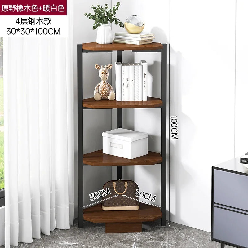 Triangular Multi-Layer Shelf, Corner Cabinet Design, Floor-to-Ceiling Storage, Living Room/Bedroom Bookshelf, Space-saving Layer