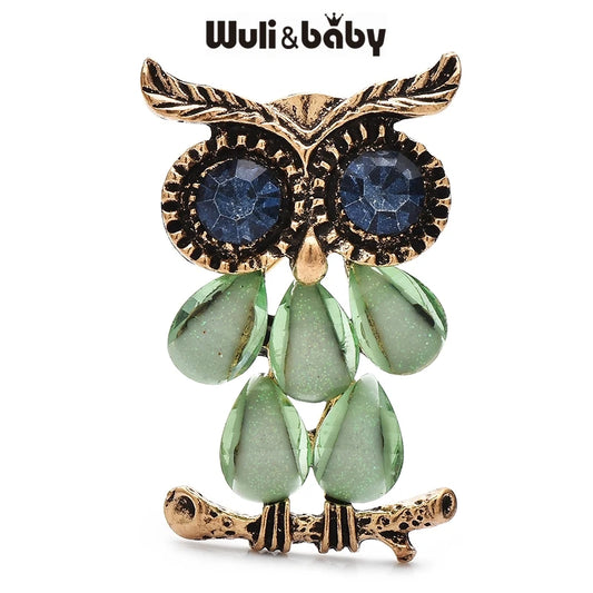 Wuli&baby Vintage Cute Owl Brooches 3-color Classical Bird Animal Brooch Pins For Women's Clothes Backpack Gifts