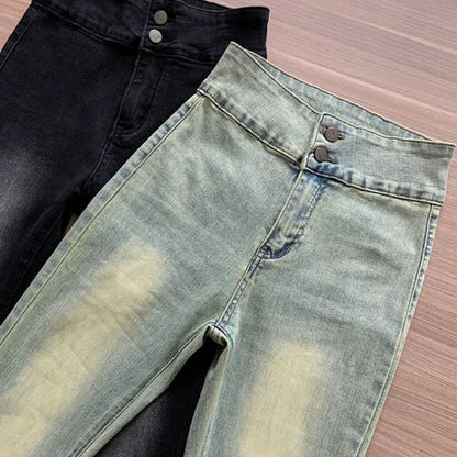 Lucyever Aesthetic Hot Skinny Flare Jeans Women Vintage Slim Fit High Waist Denim Pants Woman Y2K Streetwear Wide Leg Trousers