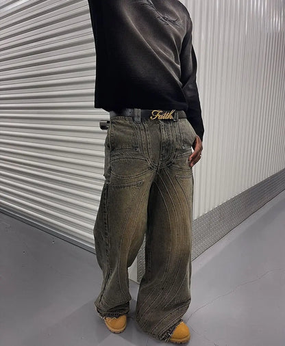 Oversized Stripes Retro Distressed Baggy Jeans Women High Waist Straight New Y2k Jeans Casual Gothic Men Denim Pants Streetwear