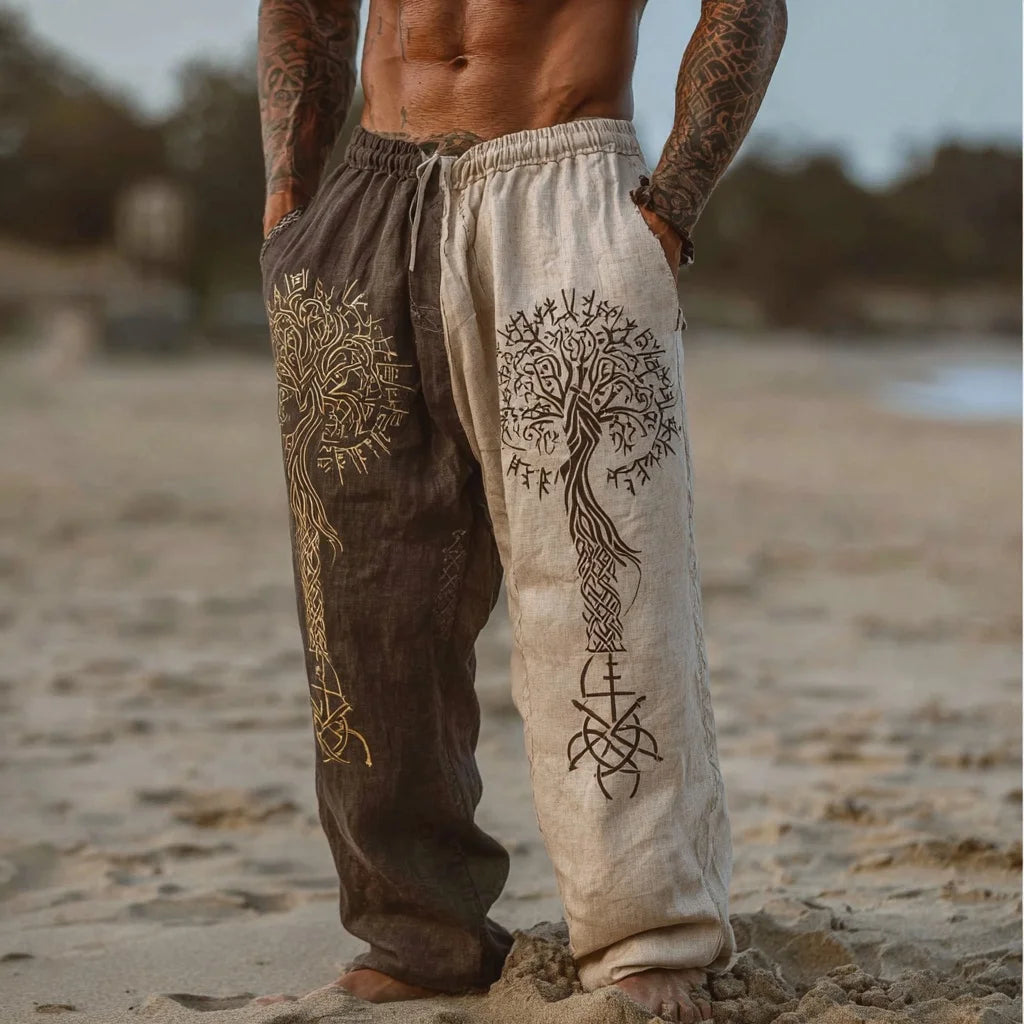 Men's Viking Nordic Sun Art Knot Tribe Celtic Rune 3D Printed Casual Pants Drawstring Straight Leg Pants Summer Beach Pants