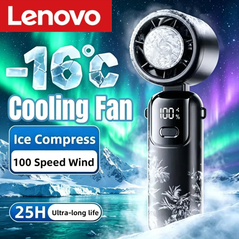 Lenovo Ice Compress Handheld Fan Portable Outdoor Usb Digital Display Folding Refrigeration High Speed Violent Turbine Small Fan