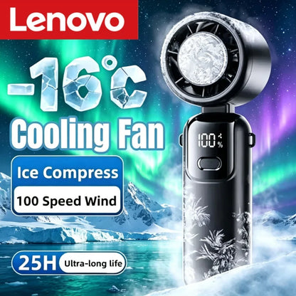 Lenovo Ice Compress Handheld Fan Portable Outdoor Usb Digital Display Folding Refrigeration High Speed Violent Turbine Small Fan