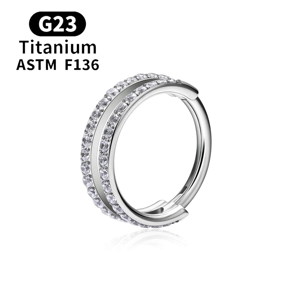ASTM F136 Titanium 16G Hinged Nose Ring CZ Septum Clicker Cartilage Hoop Earrings Tragus Rook Daith Conch Helix Piercing Jewelry