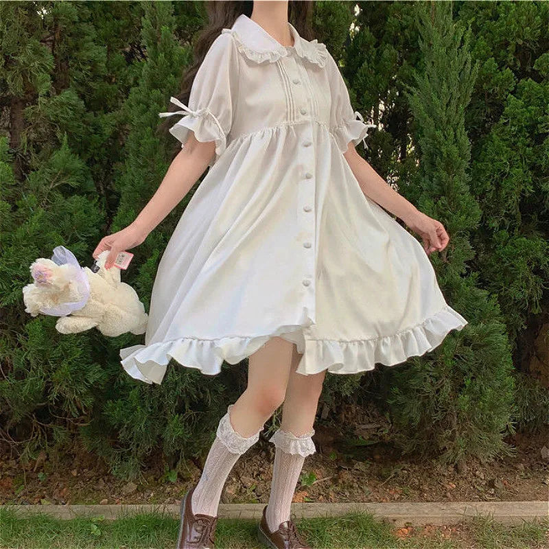Dresses Women Japanese Style Sweetie Loose All-match Students Kawaii Comfortable Solid Trendy Knee-length Popular Lovely Summer