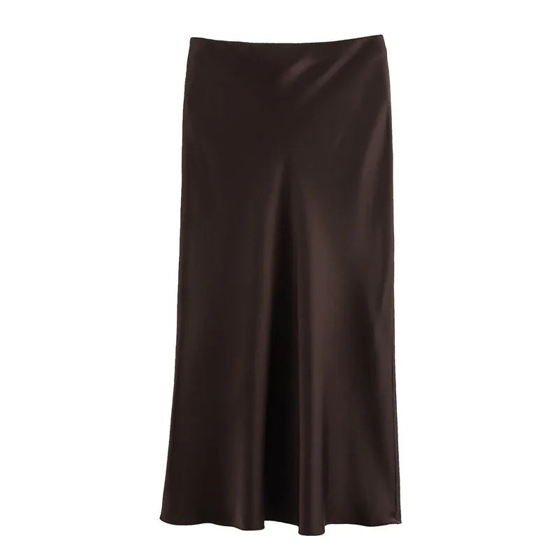 2026 Women Simple Casual Long Skirt Spring Summer Elastic High Waisted A-Line Skirts Woman Elegant Streetwear Satin Skirts Lady